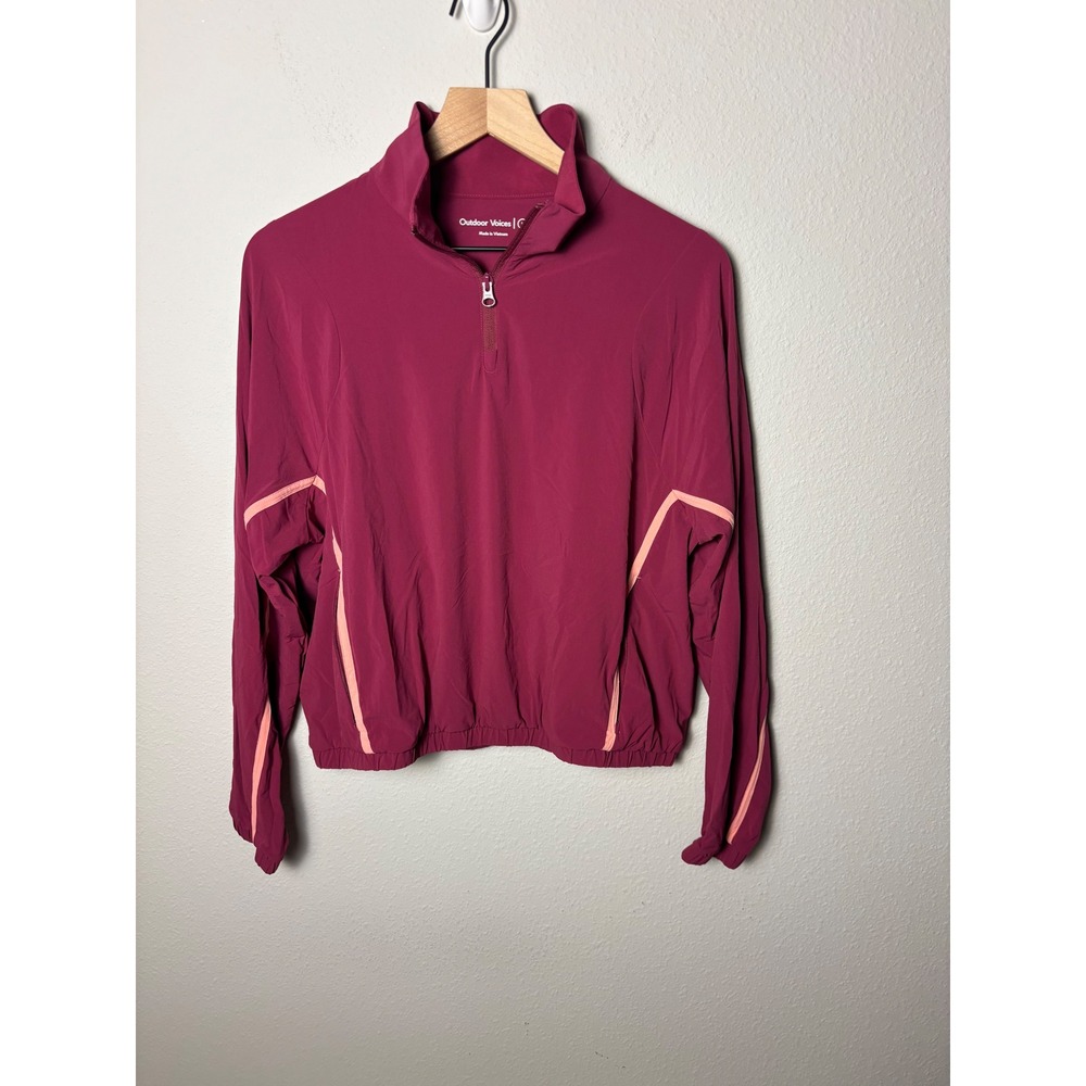 Outdoor Voices Lightspeed 1/4 Zip Pullover Berry Pink Peach Trim Womens Large